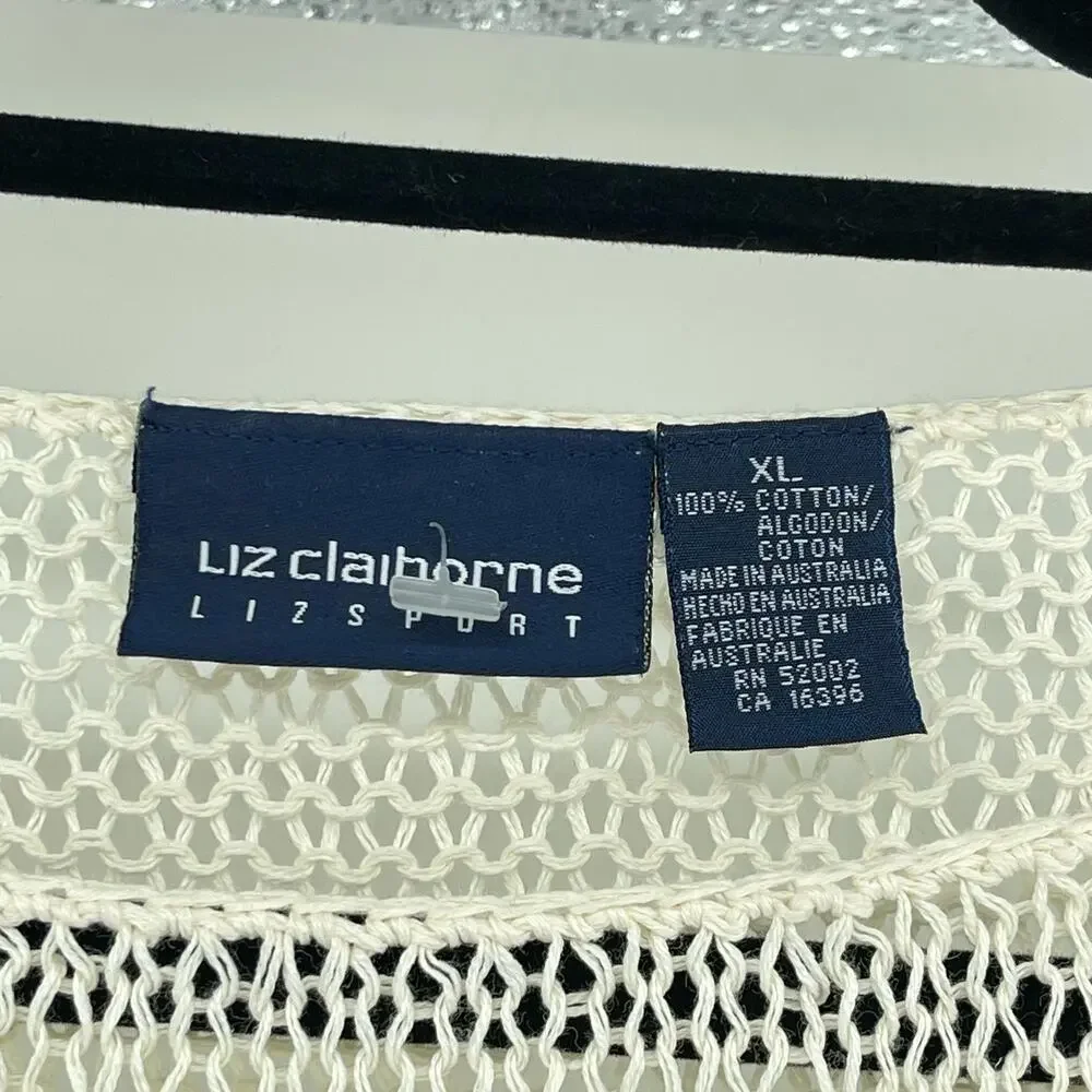 Liz Claiborne LIZSPORT Women’s Creme Fishnet Crochet Knit Pullover Sweater XL - Picture 5 of 10